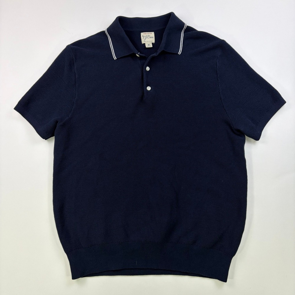 J.Crew Pima Cotton Knit Polo Shirt Mens Medium Navy Blue Tipped Collar